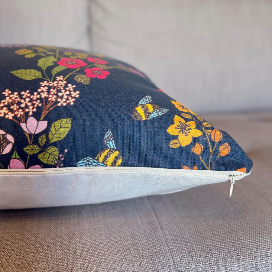 Hummingbirds and Bees Cushion Cover {Deep Blue}